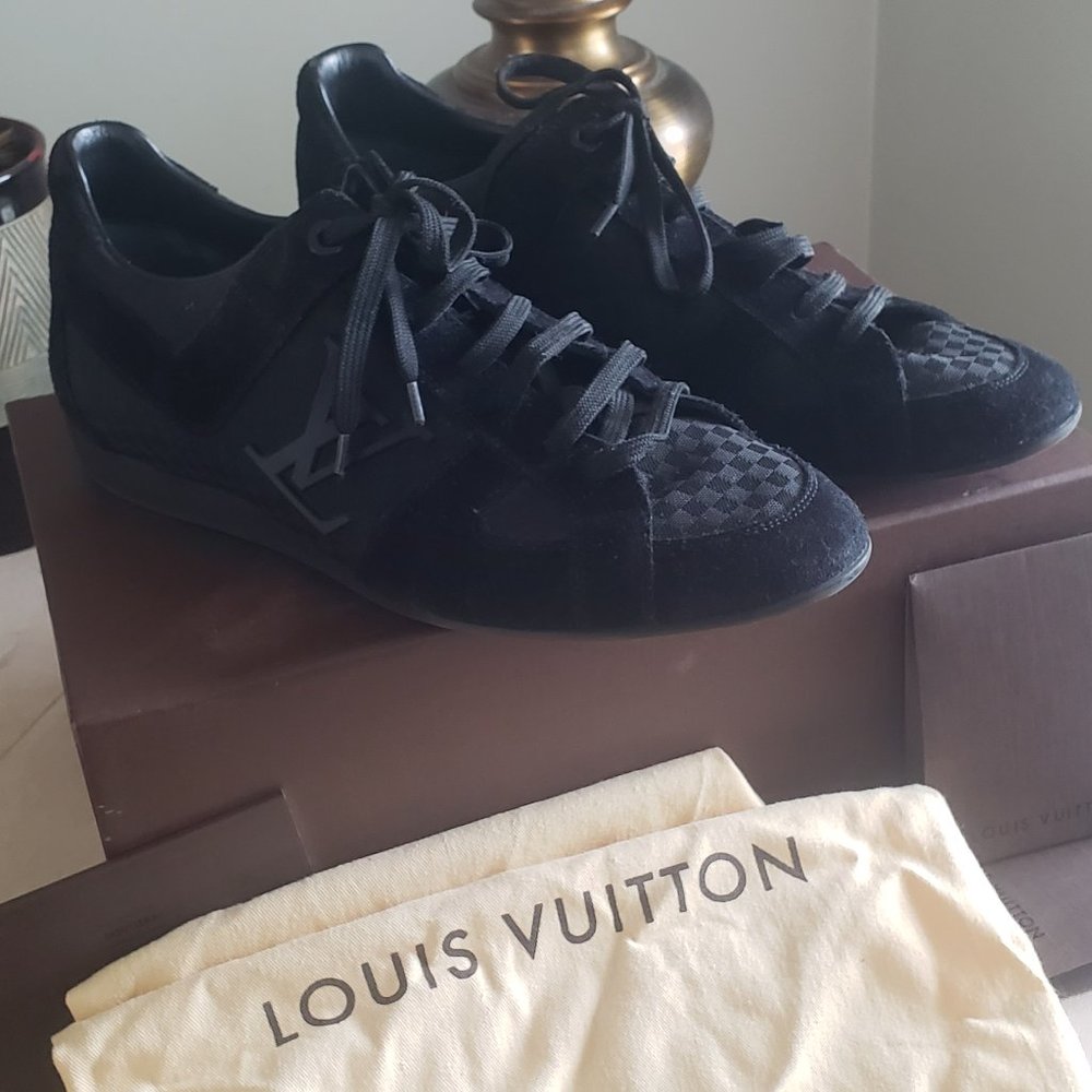 Louis Vuitton mens Damier canvas and suede sneakers uk7.5